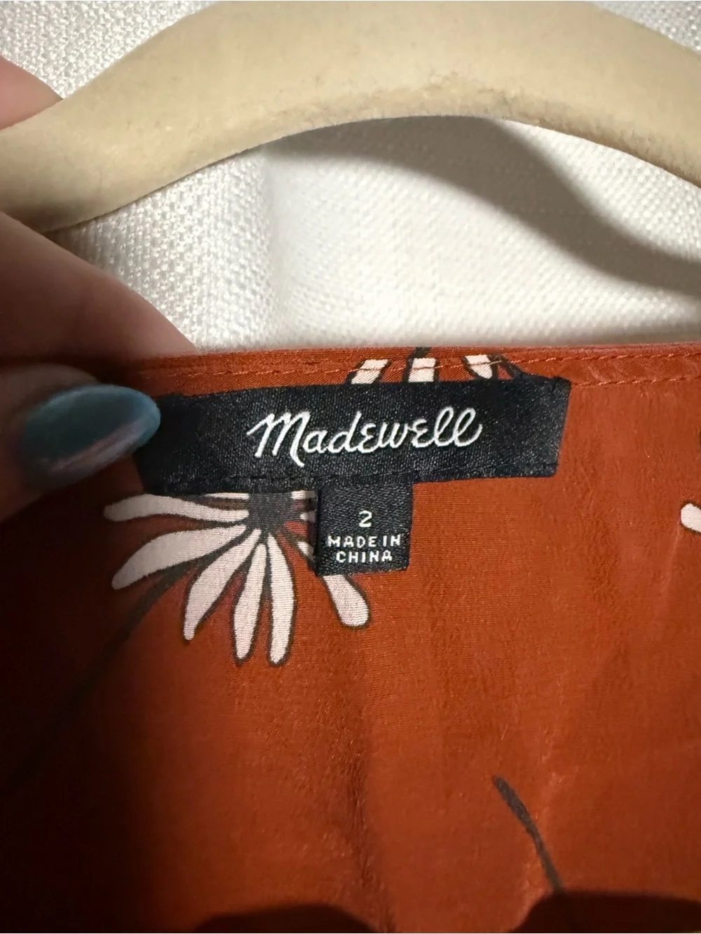 Madewell Daylight Fresh Daisies Silk Burnt Orange and White Top Size 2